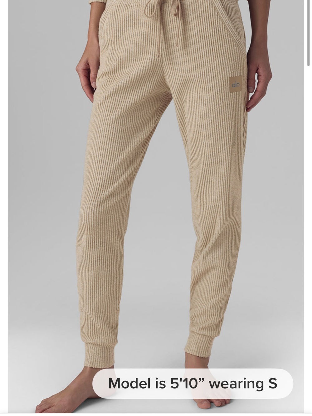 ALO Yoga Ribbed Drawstring Jogger Pants in Tan